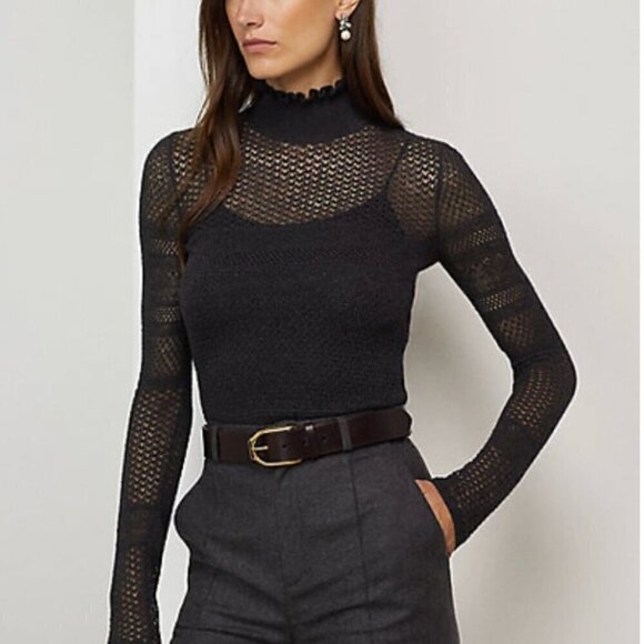 Ralph Lauren Purple Label Pointelle Lace Turtleneck Sweater - Picture 1 of 13